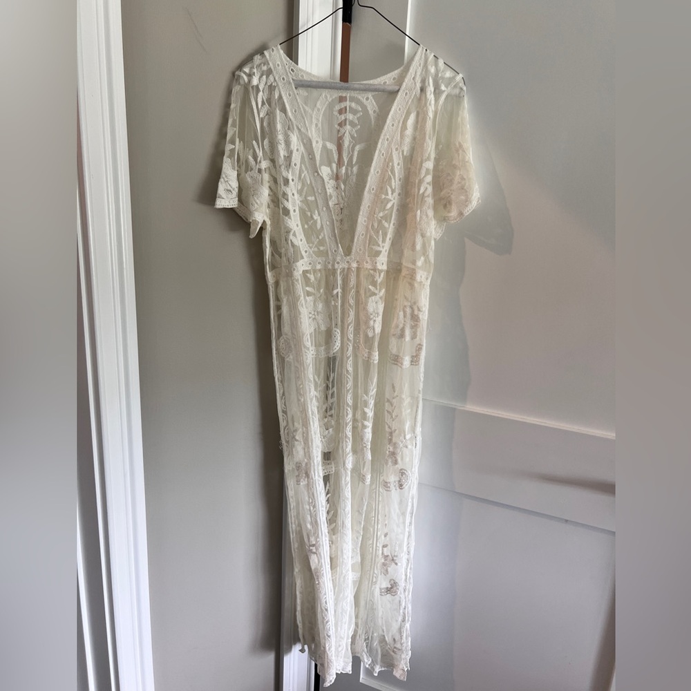 White Lace sheet maxi coverup